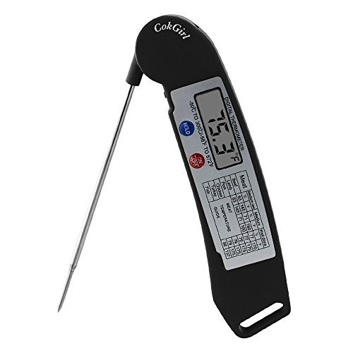 CokGirl Fleischthermometer / Grillthermometer / Bratenthermometer / Digital Thermometer / Küchenthermometer / Einstichthermometer, inklusive AAA Batterie, Lebenslange Garantie (Schwarz)