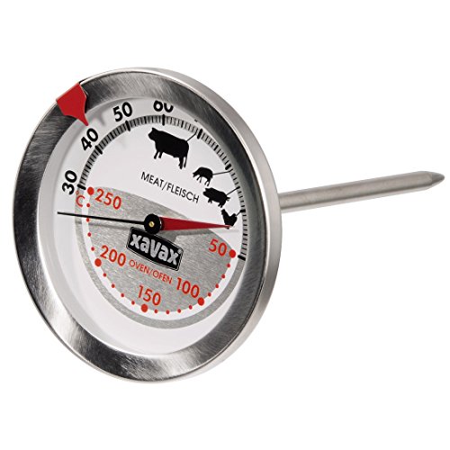 Xavax 2-in-1 Bratenthermometer (Edelstahl, gleichzeitige Messung von Gar- und Ofentemperatur, geeignet für Spülmaschinen) silber