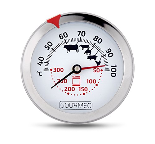 GOURMEO® Premium Fleischthermometer 2-in-1 (Fleisch und Ofentemperatur) aus Edelstahl / Bratenthermometer / Grillthermometer / Ofenthermometer | mit 2 Jahren Zufriedenheitsgarantie