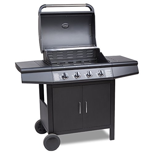 TAINO® Gasgrill TÜV BBQ GRILLWAGEN 4 Edelstahl Brenner Gas Grill (Schwarz)