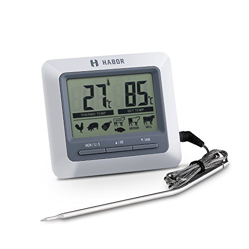 Habor Grillthermometer, Ofenthermometer, Bratenthermometer, Barbecue Grill Thermometer, digital Thermometer mit großen LCD Display, lange 304 Edelstahl Probe für Garten Grillen, Backen, Ofen, Kochen, Steak usw.