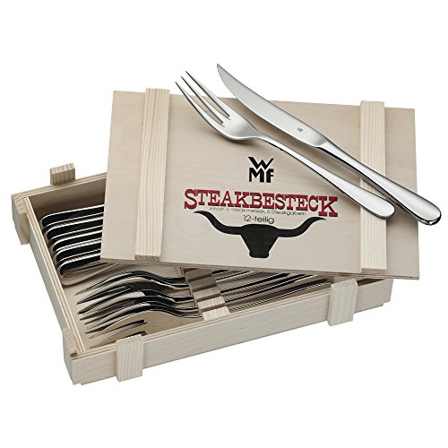 WMF Steakbesteck 12-teilig für 6 Personen in Holzkiste Cromargan Edelstahl rostfrei18/10 poliert