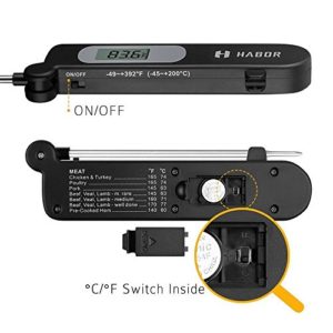 Habor Grillthermometer, Digital LCD Display Thermometer Fleisch, Bratenthermometer,Barbecue Grill Thermometer, -45 ºC bis 200 °C ，°C/°F umschaltbar lange 304 Edelstahl Probe für Garten Grillen, Backen, Ofen, Kochen, Steak usw - 3
