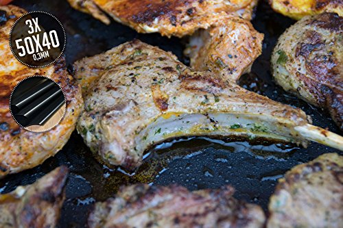 Grillmatte (3er Set) zum Grillen und Backen | aus Silikon mit Teflon Antihaftbeschichtung für bis 300°C | extra Groß und langlebig | 0.3 mm dick - 40x50 cm | ideal für Gas - Kohle - E-Grill und Backofen geeignet | LFGB und FDA Zulassung . - 1