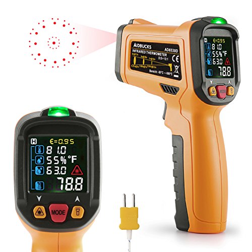 Infrarot Thermometer Janisa AD6530D ir Laser Digital Thermometer kontaktfreies mit Farbe lcd 12-Punkte-Laserkreis Farbbildschirm Alarmfunktion bei Über/Unterschreitung der Temperatur -50℃ bis 800℃