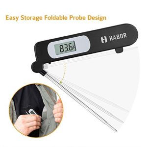 Habor Grillthermometer, Digital LCD Display Thermometer Fleisch, Bratenthermometer,Barbecue Grill Thermometer, -45 ºC bis 200 °C ，°C/°F umschaltbar lange 304 Edelstahl Probe für Garten Grillen, Backen, Ofen, Kochen, Steak usw - 2