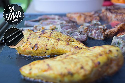 Grillmatte (3er Set) zum Grillen und Backen | aus Silikon mit Teflon Antihaftbeschichtung für bis 300°C | extra Groß und langlebig | 0.3 mm dick - 40x50 cm | ideal für Gas - Kohle - E-Grill und Backofen geeignet | LFGB und FDA Zulassung . - 1